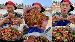 Fisherman Dagang eats starfish, octopus, abalone, scallop, conch, and bread crab#yummy #seafood