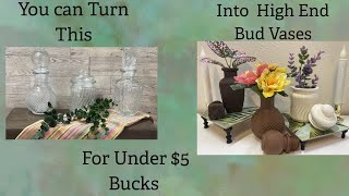 Turn Dollar Tree Glass Vessels Into High End Bud Vases #farmhousedecor #diy #springcrafts 