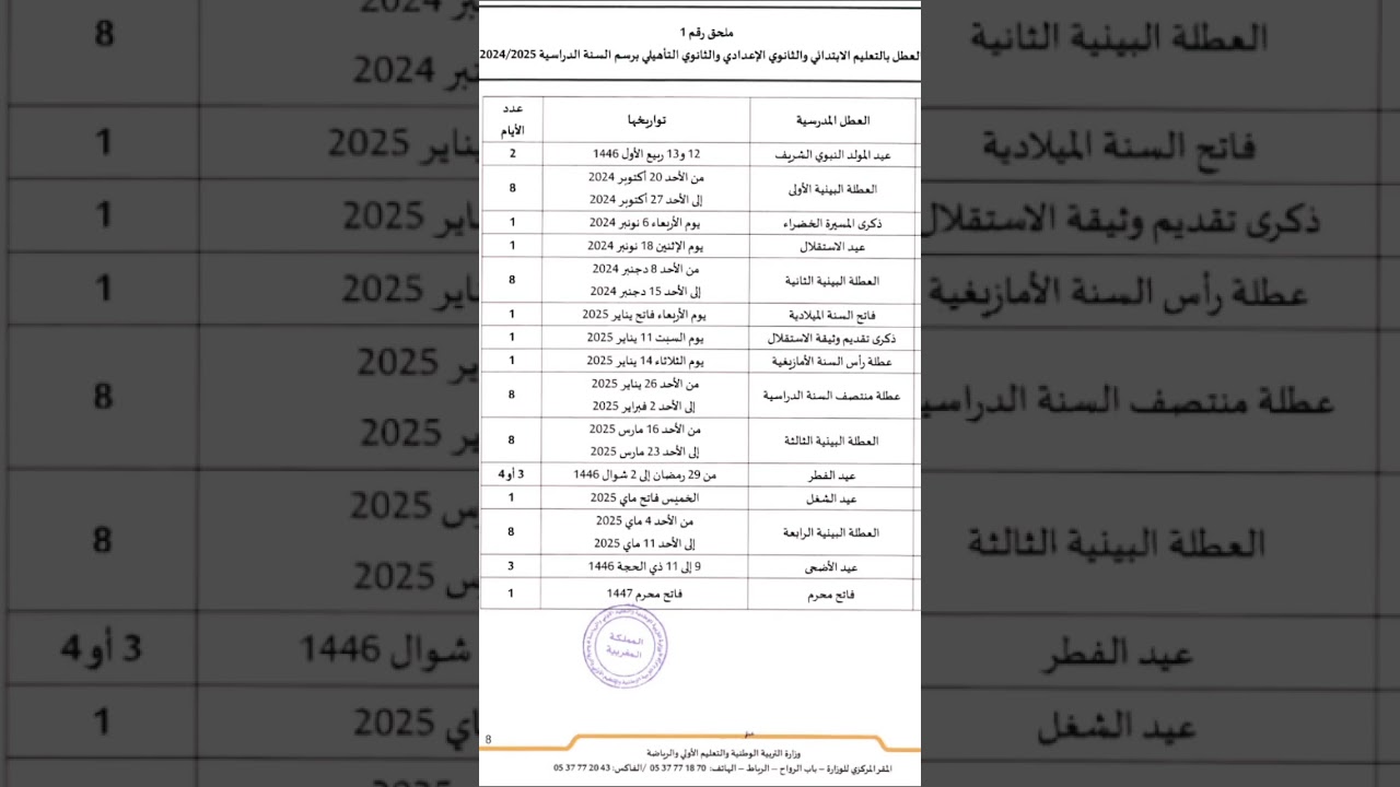 لائحة العطل المدرسية للموسم الدراسي 2024/2025  .Calendrier des Vacances Scolaires 2024/2025 au Maroc
