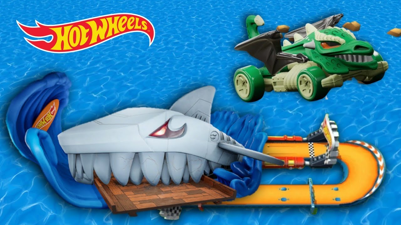 HOT WHEELS UNLEASHED DRAGON BLASTER CAR RACE IN SHARK JAWS TRACK