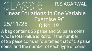 Class 6 Maths Exercise 9C Linear Equations In One Variable R.S. Agarwal Q.No. 19
