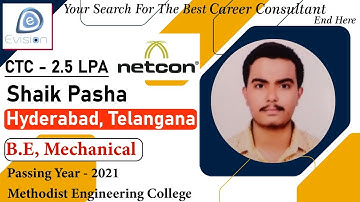 Congrats, Aslam |Selected in Netcon Technology| 2.5 LPA |MECHANICAL ENGINEER, Passing 2021|Hyderabad