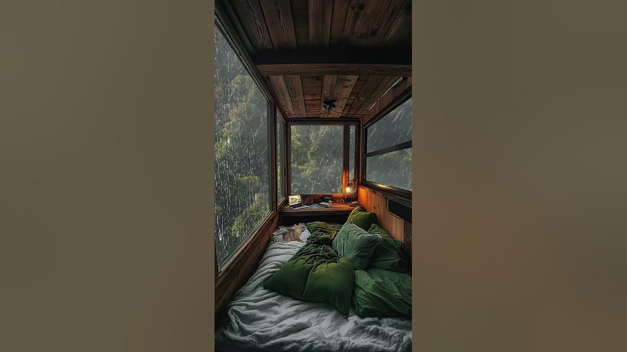 Rainy Day Dreaming: Comfort Bed, Raindrop Melody, and a Scenic View #cozybedroom #RainyDayVibes