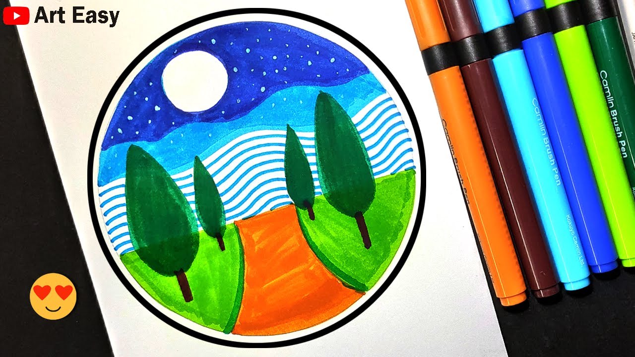 How to draw Easy Scenery for Beginners using Brush Pen