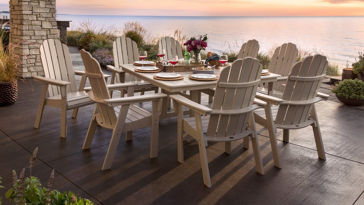 POLYWOOD® Vineyard Adirondack 9-Piece Nautical Trestle Dining Set - PWS372-1