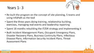 From Project to Program – Maturing Your Business Continuity Management