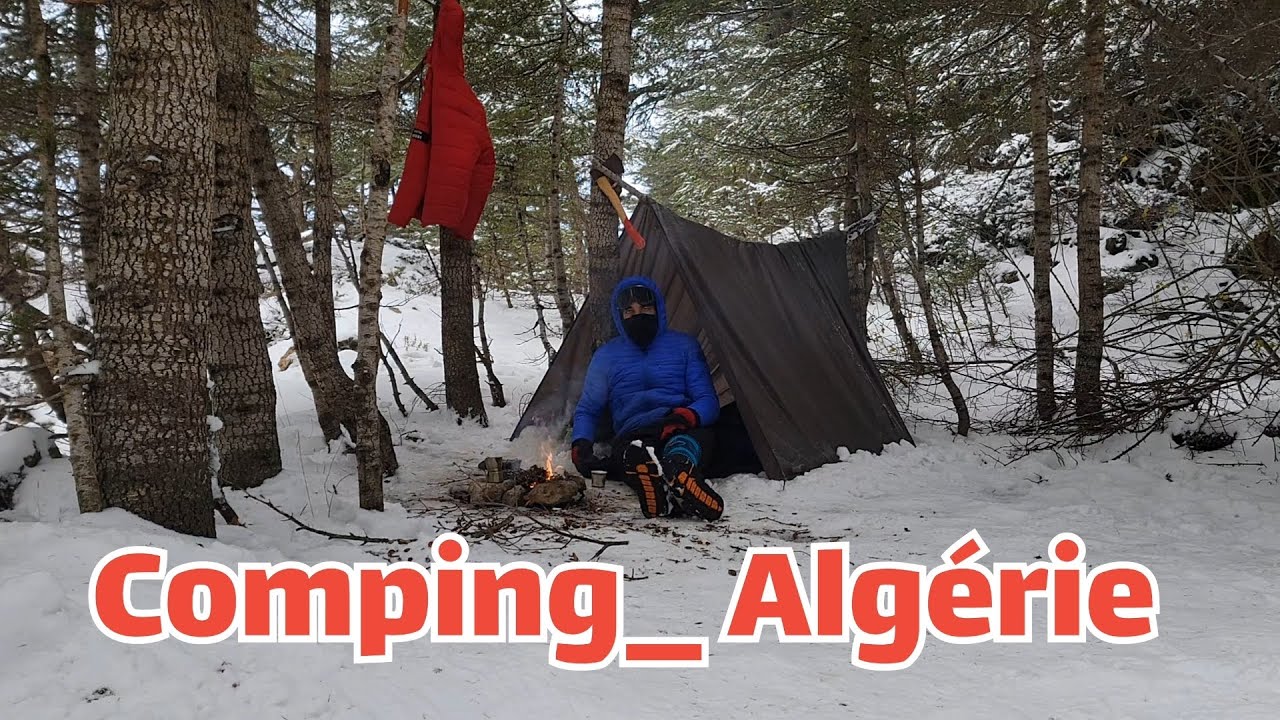 التخييم تحت تساقط للثلوج وسط الغابة #adventure # bushcraft