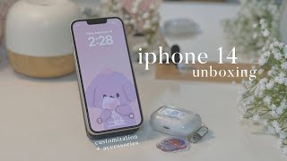iphone 14 unboxing (Starlight)  || new accessories + customization 🐻