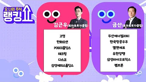 /고영/한화오션/POSCO홀딩스/테크윙/TYM/다스코/삼성에피스홀딩스/두산에너빌리티/한국항공우주/엘앤에프/유한양행/삼성바이오로직스/ [랭킹쇼, 오 나의 주식] #랭킹쇼#토마토증권통