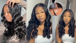 EASIEST GLUELESS WIG INSTALL-24&#39;&#39; Body Wave Ready &amp; Go Wig | No Plucking No Bleaching | Wiggins Hair