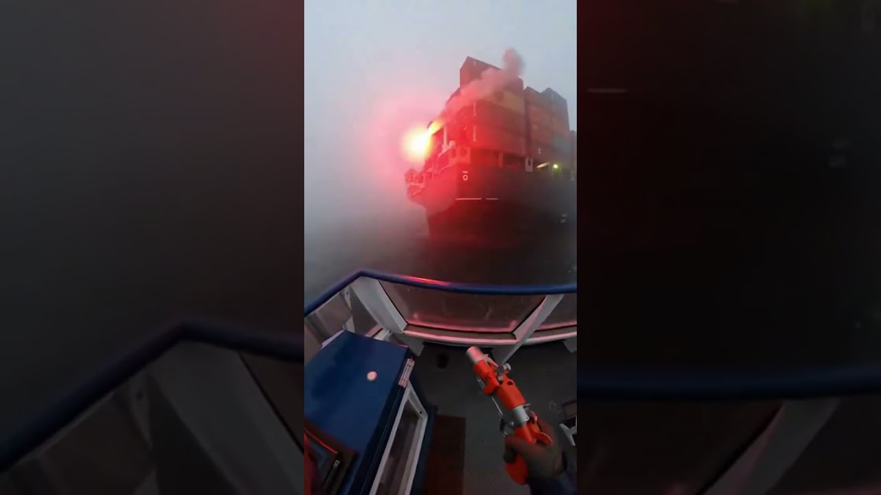 UltraRealistisch KapitänsPerspektive Annäherung Frachtschiff. In europäischen Gewässern