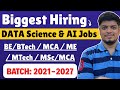 🔥Biggest Hiring | Data Science &amp; AI Jobs | Tata, Hyundai, Rapido Hiring | Off Campus 2021-2027 BATCH