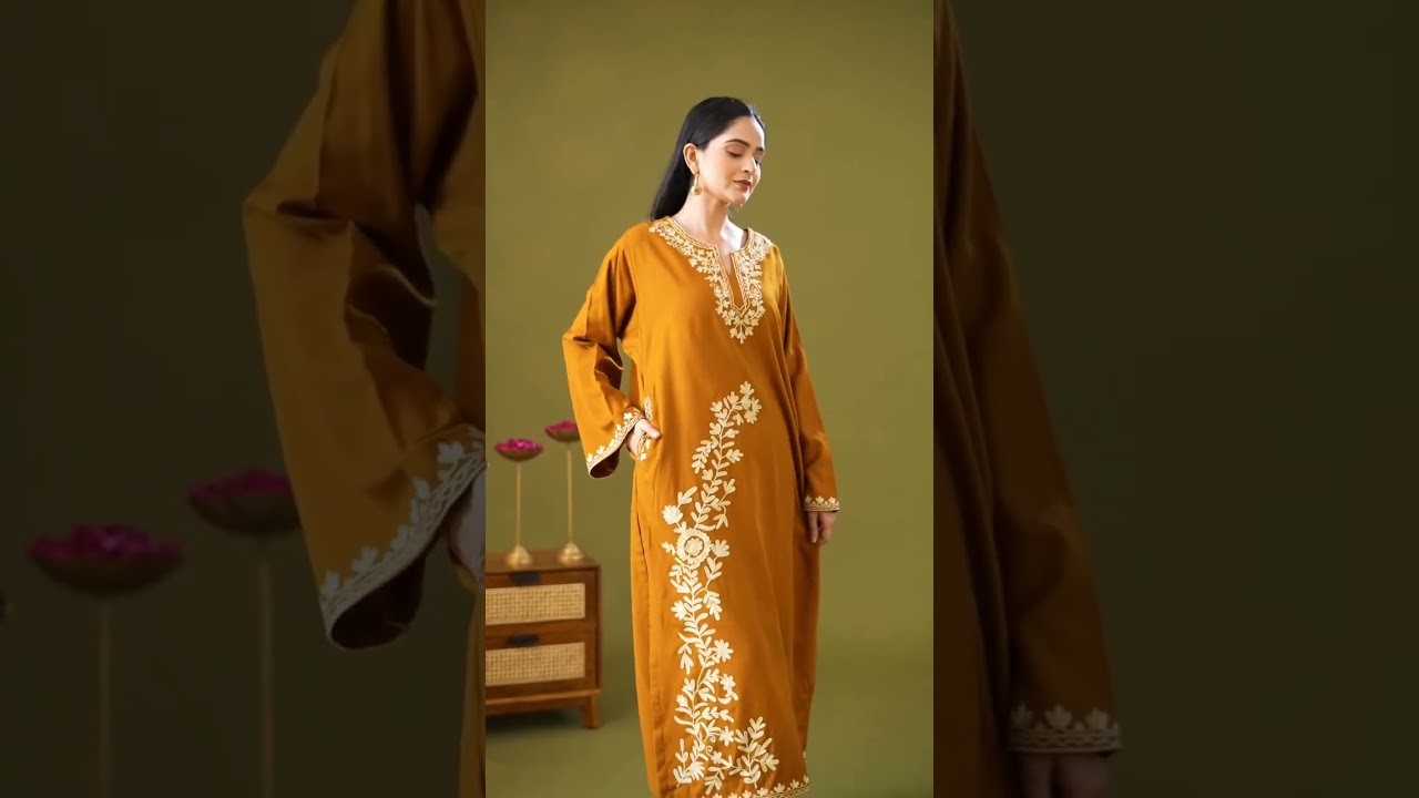 Honey Mustard Woollen Phiran Set ✨ | Aari Embroidered Winter Wear | Handikart