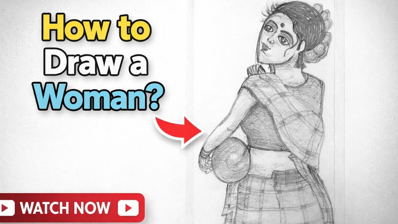 How to Draw a Woman? Simple Step Woman Pencil Sketch Drawing 