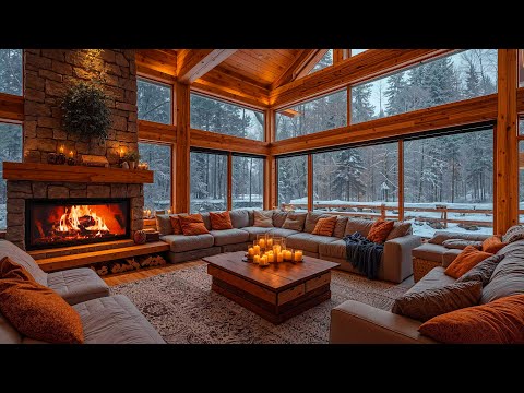 Smooth Winter Jazz Music At Cozy Snowfall Cabin Ambience Soft Jazz Fireplace Sounds For Relax