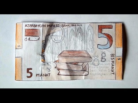 5 manat pulun  A 4 kagizda resmini cekdim(Ehedov Elnur)Как нарисовать деньги карандашом поэтапно