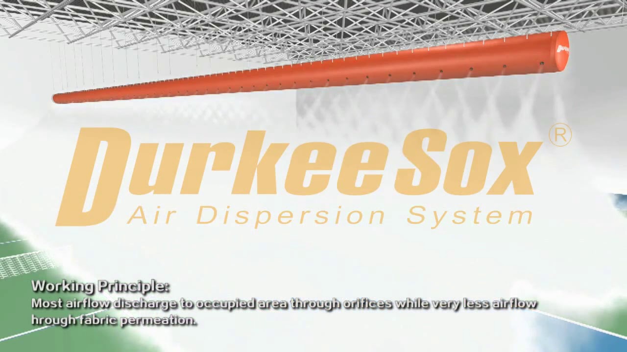 Воздухораспределение с помощью PE слота текстильных воздуховодов Durkeesox.