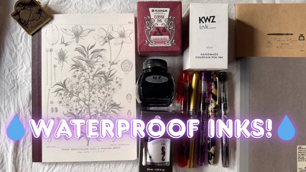 All 5 of my waterproof inks swatched and reviewed!|Writing samples and waterproofness tested!