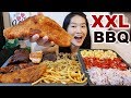 XXL PLATTER!! Rib-Eye Steak, BBQ Baby Back Ribs, Mac N Cheese, Salmon, Pasta & Cajun Chicken Mukbang