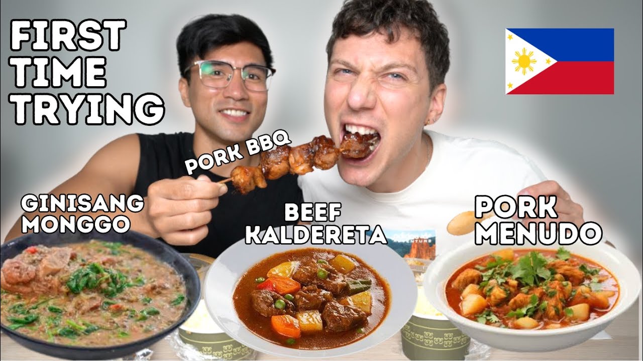 Italian First Time Trying Filipino Food: Pork Menudo, Ginisang Monggo, Beef Kaldereta, Chicken BBQ