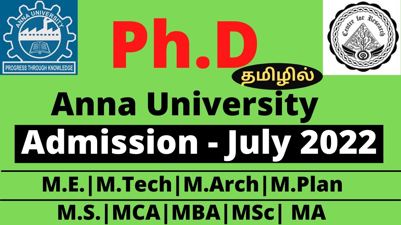 phd admission in anna university 2022