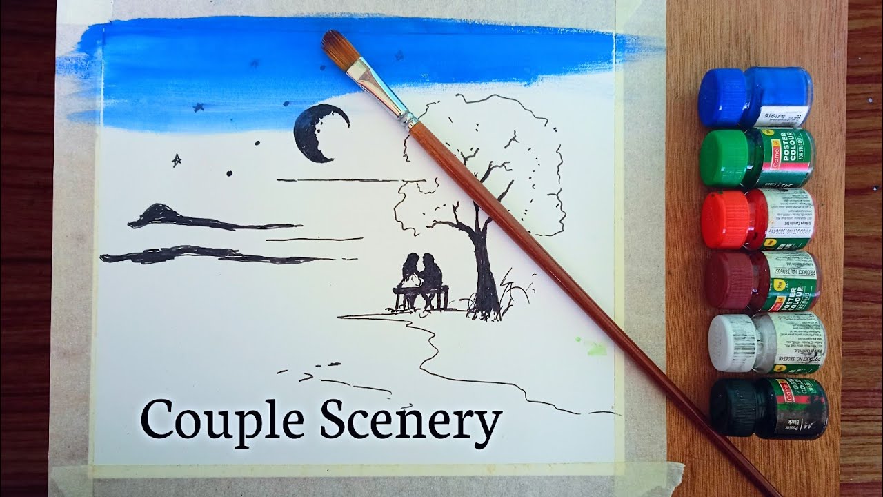 Easy ROMANTIC COUPLE scenery Painting | What Should A beginner start painting ?