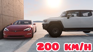 Tesla Model S Plaid vs GMC Hummer EV  200 km/h  BeamNG.drive CRASH test