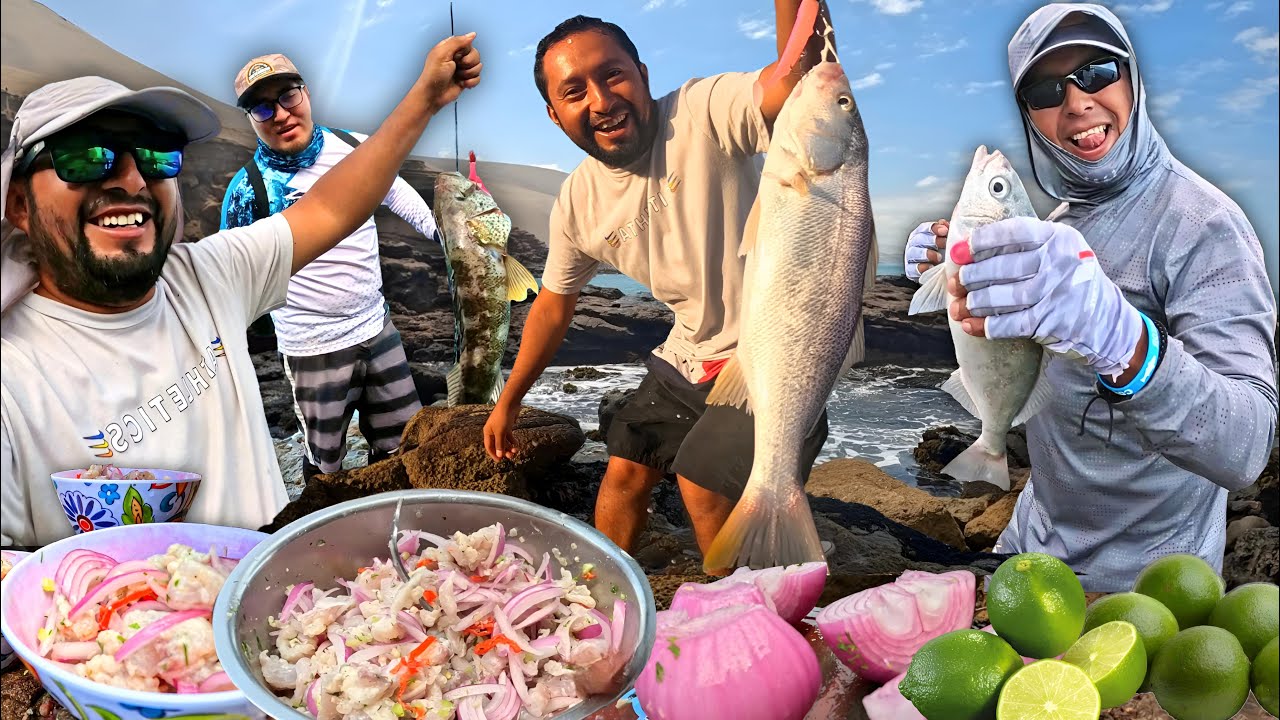 Pescamos en ZONAS ROCOSAS y SALVAJES OLAS para preparar EL CEVICHE más TIERNO Y FRESCO de CORVINA