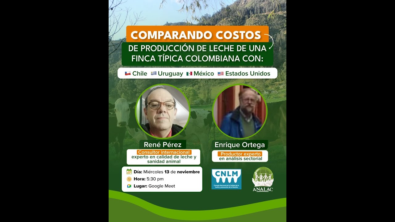 Costos de producción de leche de fincas típicas Colombia - Chile, Uruguay, México