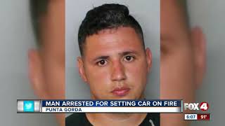 Man arrested for allegedly setting car on fire