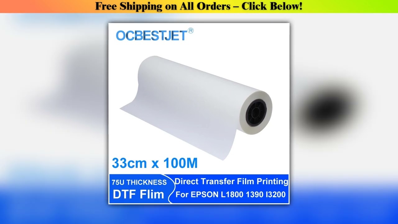 33cm*100m A3+ Roll DTF PET Transfer Film 75 Micron For Direct Transfer Film Printing For Epson