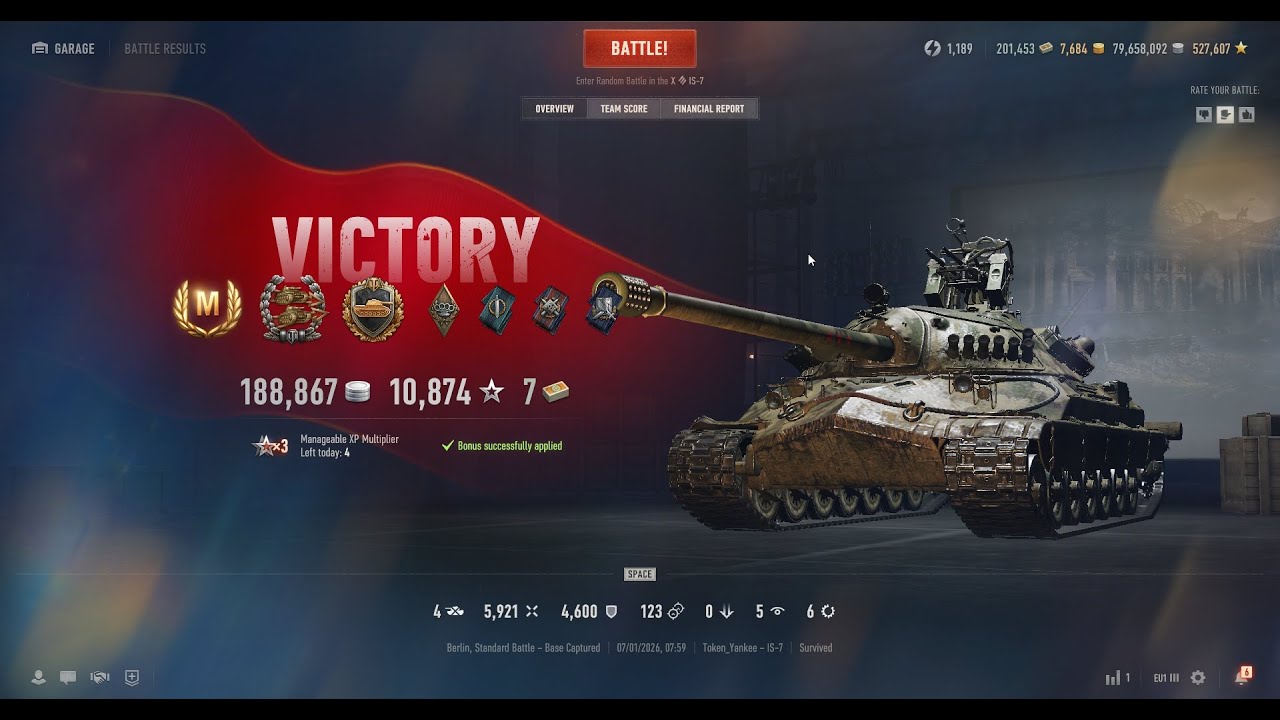 IS-7 | Berlin map | Ace Tanker | Confederate | Steel Wall | 5921 DMG