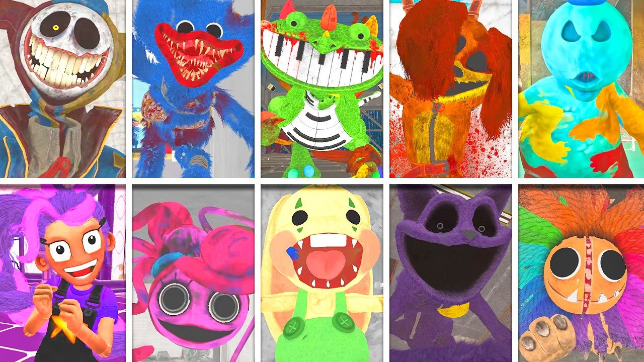 Poppy Playtime Chapter 1,2,3,4,5 - All BOSSES in Bright Mode