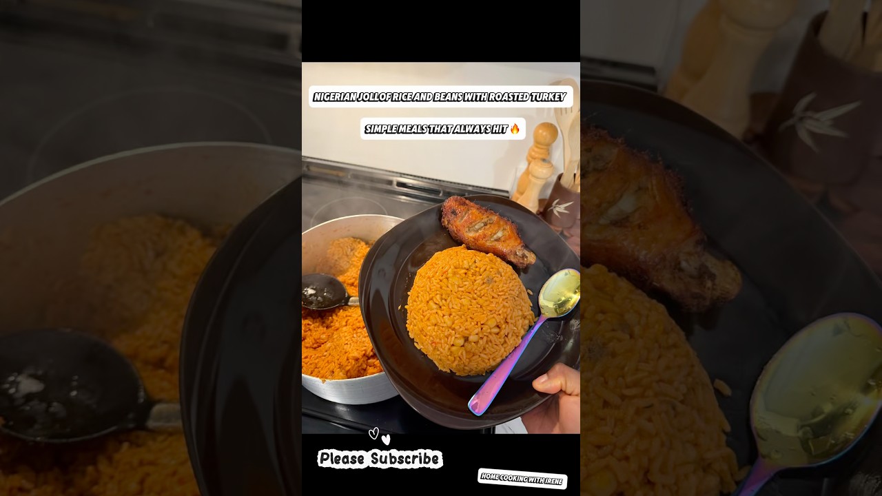 I didn’t plan to cook this 😭🔥 Jollof Rice and Beans with Roasted Turkey
