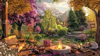 Spring Porch Ambience - Campfire, Spring Nature Sounds, Leaves Fall, Birds Sound