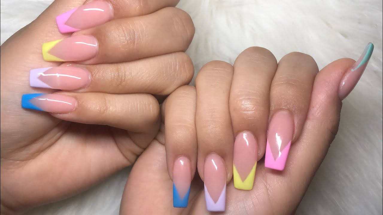 Colorful V Tips Nails Acrylic Nails Youtube