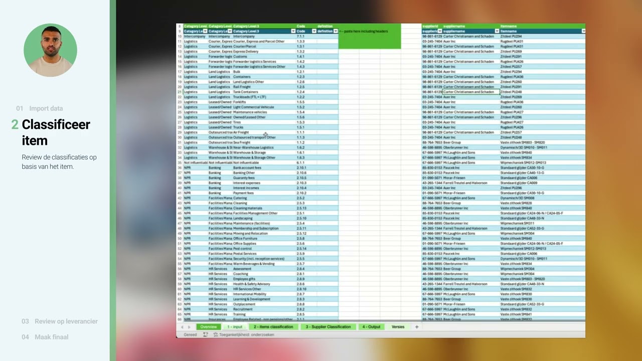 SpendExplorer tutorial 21 - supplier classificatie sheet uitleg