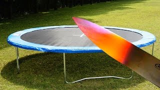 EXPERIMENT Glowing 1000 degree KNIFE vs TRAMPOLINE