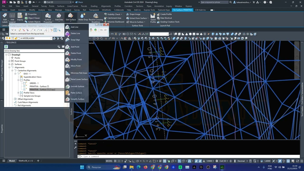 Criar Offset no Profile de Terreno e Transforma lo em um Greide