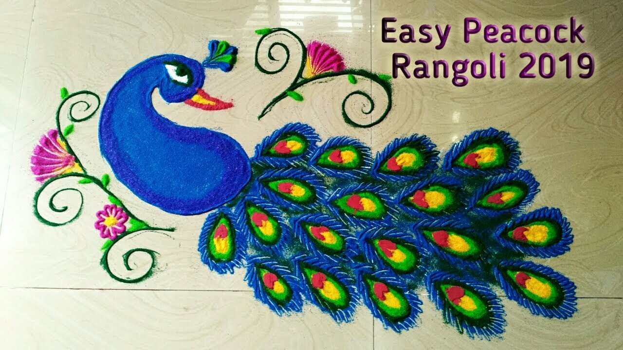 Very Simple Easy and Beautiful Peacock Rangoli For Diwali l Easy ...