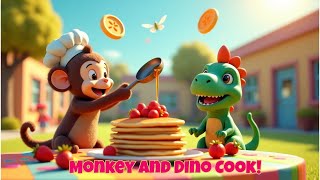 Monkey And Dinos Pancake Party Song For Kids Fun Animal Breakfast Time