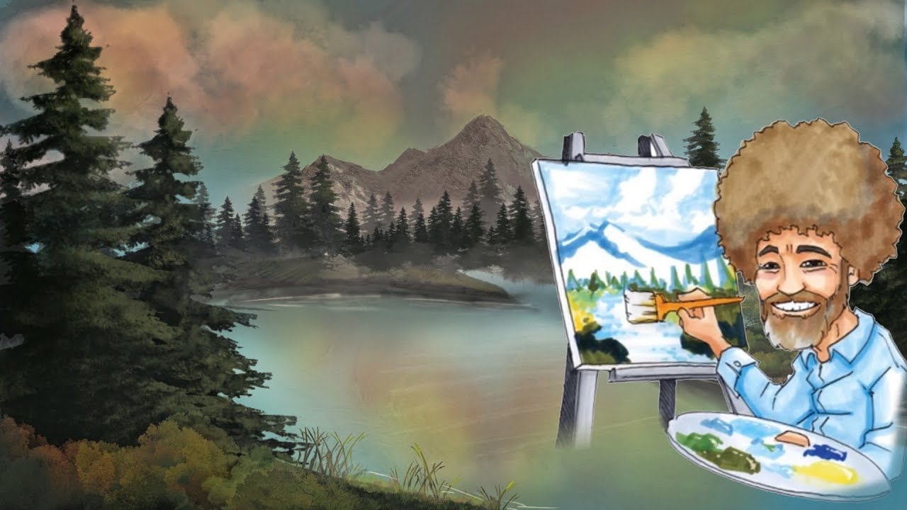 pen, photoshop, paint, art, god bless you, bob ross youtube, joy of paintin...