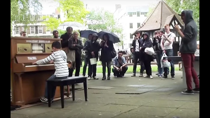 11 year old George Harliono plays Moonlight Sonata (3rd mov) on a Street Piano in the rain.