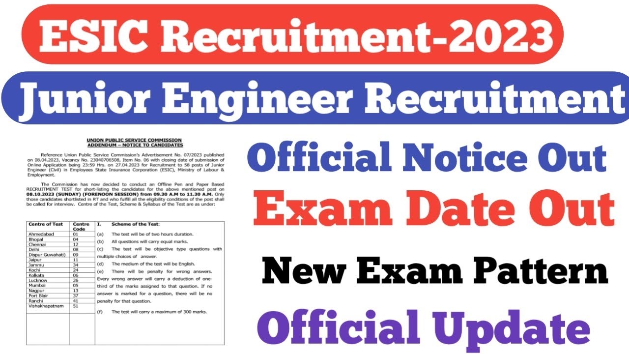 ESIC JE Exam Date OutNew Exam PatternESIC JE Exam DateESIC JE