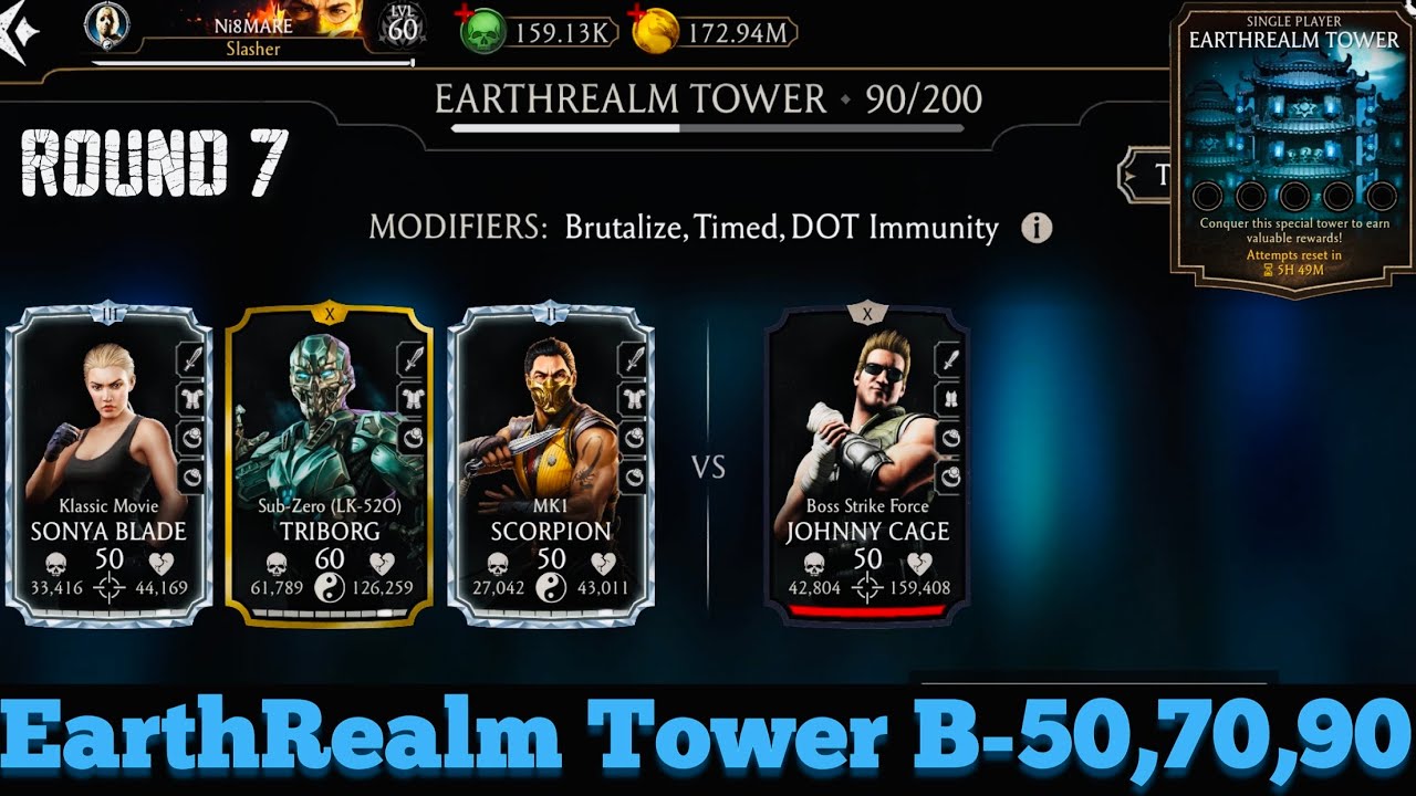 Earthrealm Tower Boss Battle 90 & 50,70 Fight + Reward MK Mobile