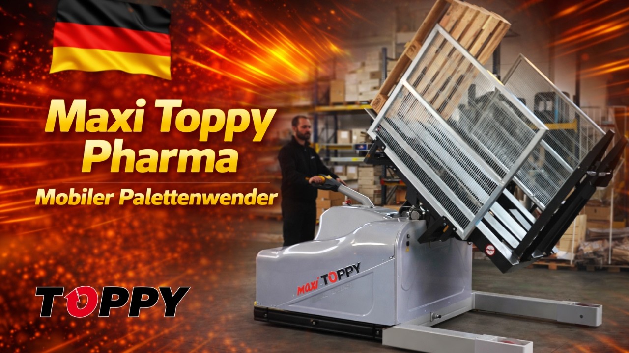 Toppy Max Mobiler Palettenwender „Maxi Toppy Pharma“ (mit Palettenhalter) - YouTube