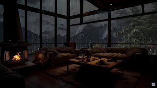 Rain on Window🌧️ Unwind & Find Solace By Sleeping In A Cozy Cabin Bedroom With Fireplace🔥