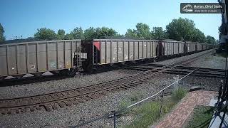 CSX 3157 and 7334 lead a GALX loaded coal train west past our Marion, Ohio AC Tower cameras! 🚂