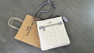 COACH Mini Rowan File Bag Crossbody Bag CF340 White w/ Purple Accent