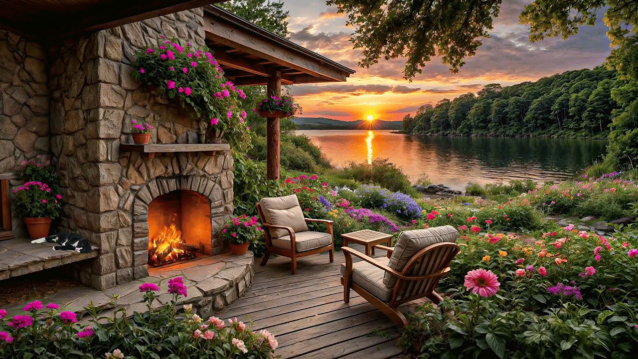 Cozy Summer Morning: Wake Up to a Peaceful Lake View with Crackling ...